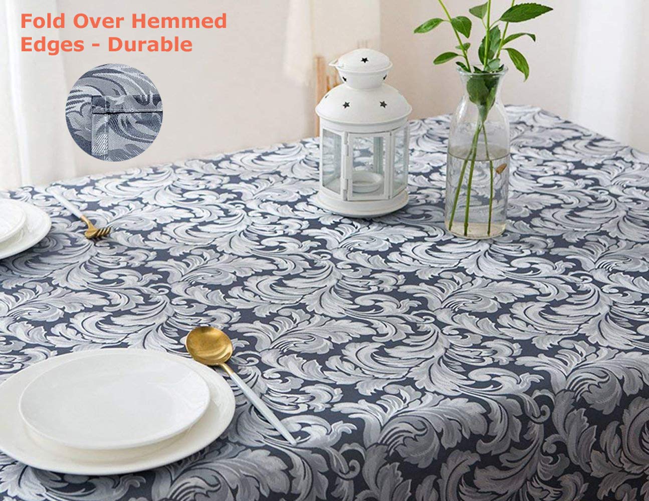 Tektrum 70 X 70 Inch Square Damask Jacquard Tablecloth Table Cover - Waterproof/Spill Proof/Stain Resistant/Wrinkle Free/Heavy D